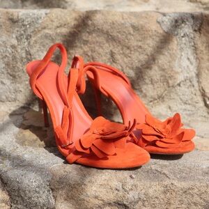 Orange Suede ankle strap stiletto